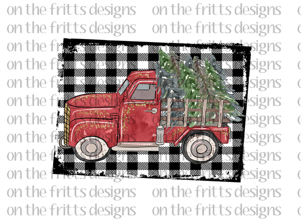 Christmas Truck with plaid background