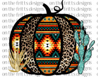 Western pumpkin with cactus no background