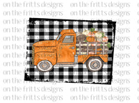 Truck with pumpkins and plaid background